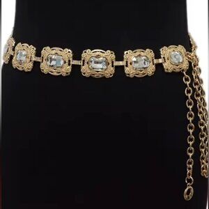Vintage Crystal Chain Waist Belt – Gold Statement Jewelry